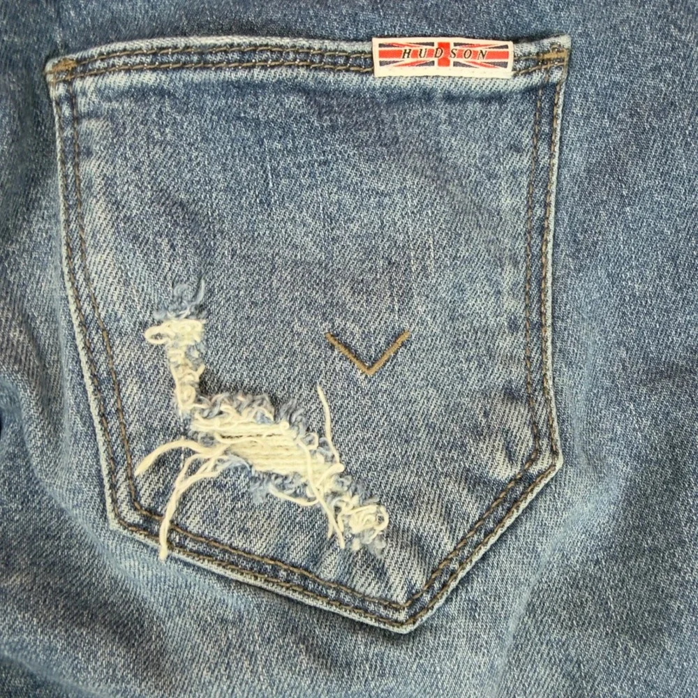 Hudson Krista Super Skinny Jeans Womens 27 Blue Distressed Raw Hem Stretch Denim